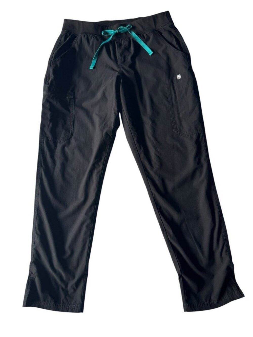Figs Women's Sz M Yola Skinny Black Scrub Pants W/ Turquoise Drawstring
